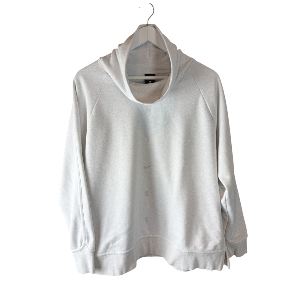 Nike Womens Funnel Neck Sweatshirt Grey Vertical Logo Pullover CU5659-100 Large‎